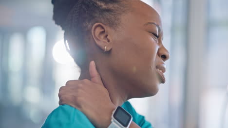Black-woman,-nurse-and-neck-pain