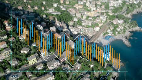 animation of graphs over cityscape