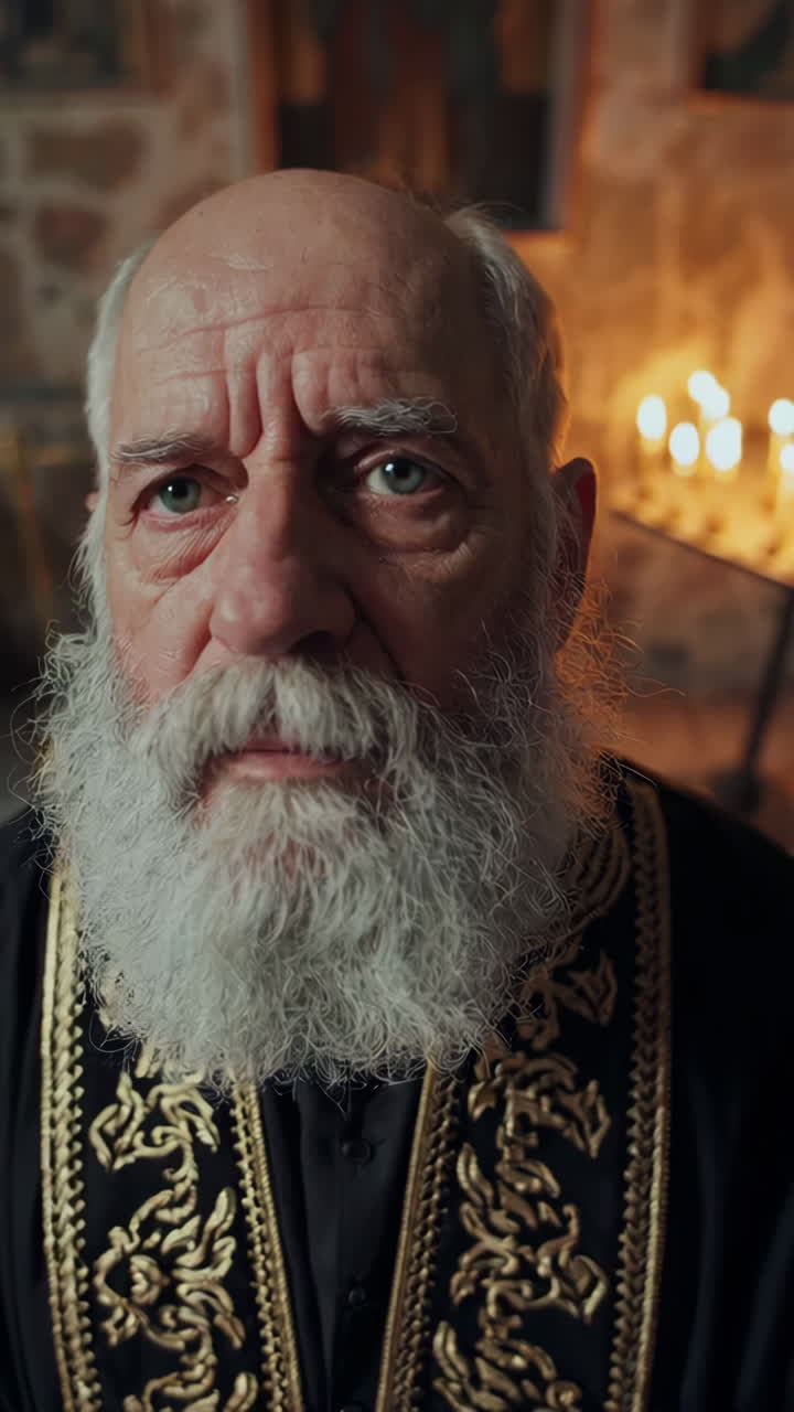 Elderly Priest in a Church