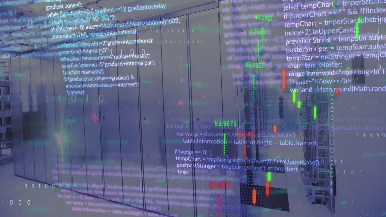animación del procesamiento de datos a través de servidores informáticos