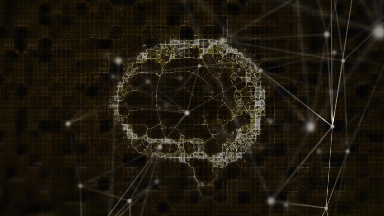 Animation of moving shapes and brain over black background