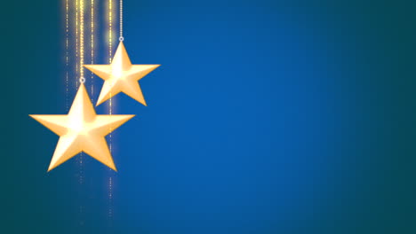 Animated-closeup-motion-gold-Christmas-stars-on-blue-background