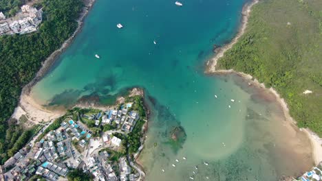 Hong-Kong-Sheung-Sze-Wan-Beach-and-Tai-Hang-Hau-Village,-Aerial-view