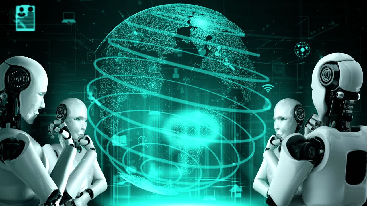 Internet connection controlled by AI robot huminoid and machine learning process