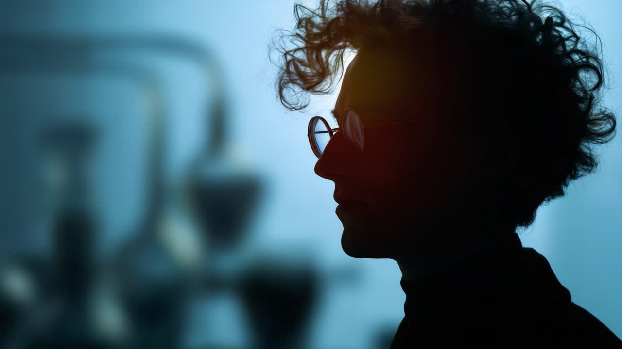 A contemplative silhouette captures the essence of creativity and thought, showcasing a person deep in reflection amidst a backdrop of abstract shapes and shadows