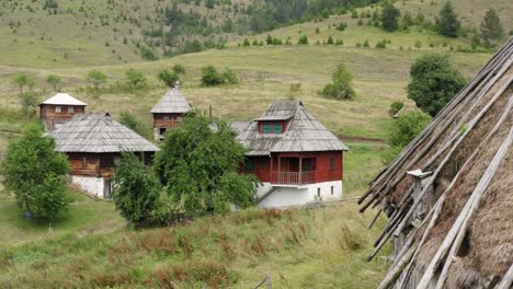 aerial view of ethnic village in countryside of serbia