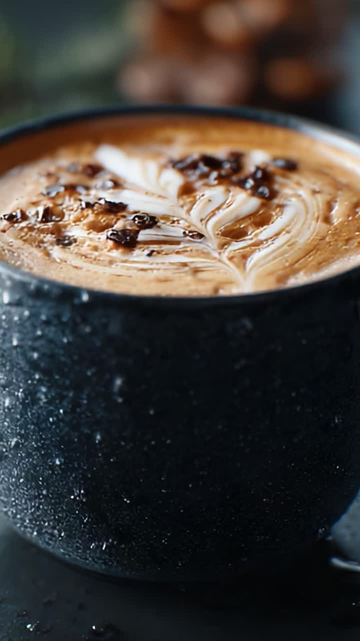 Concediti una tazza di arte calda: primo piano di un caffè preparato alla perfezione con una splendida latte art che mette in mostra sapori e consistenze intensi per un'esperienza accogliente