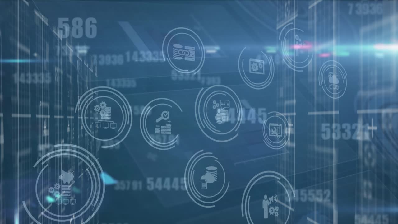 Animation of data processing over media icons