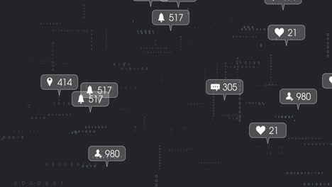 floating media notifications being displayed over binary code background in flat design with counts