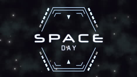 space day on digital screen with hud elements and glitch effect