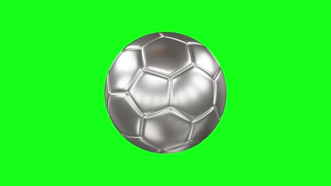 3d render of a silver ball. rotating silver soccer ball on green screen isolated background. chroma key. seamless loop animation