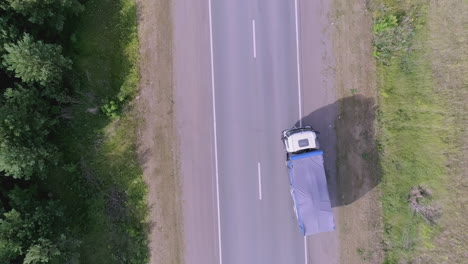 aerial view of truck on country road