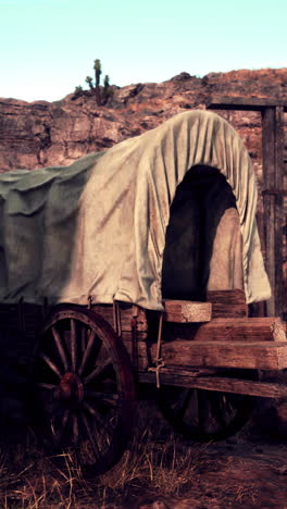 a covered wagon in the desert