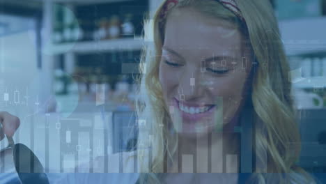 animation of data processing over caucasian female barista