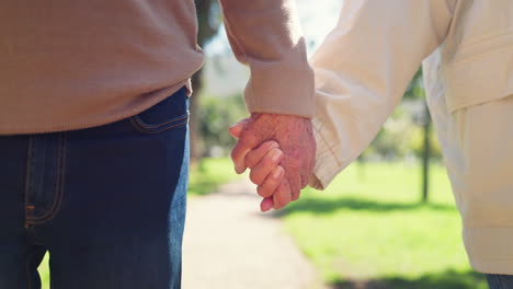 love, couple holding hands at park and care