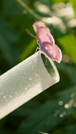 pink butterfly on a dewy tube