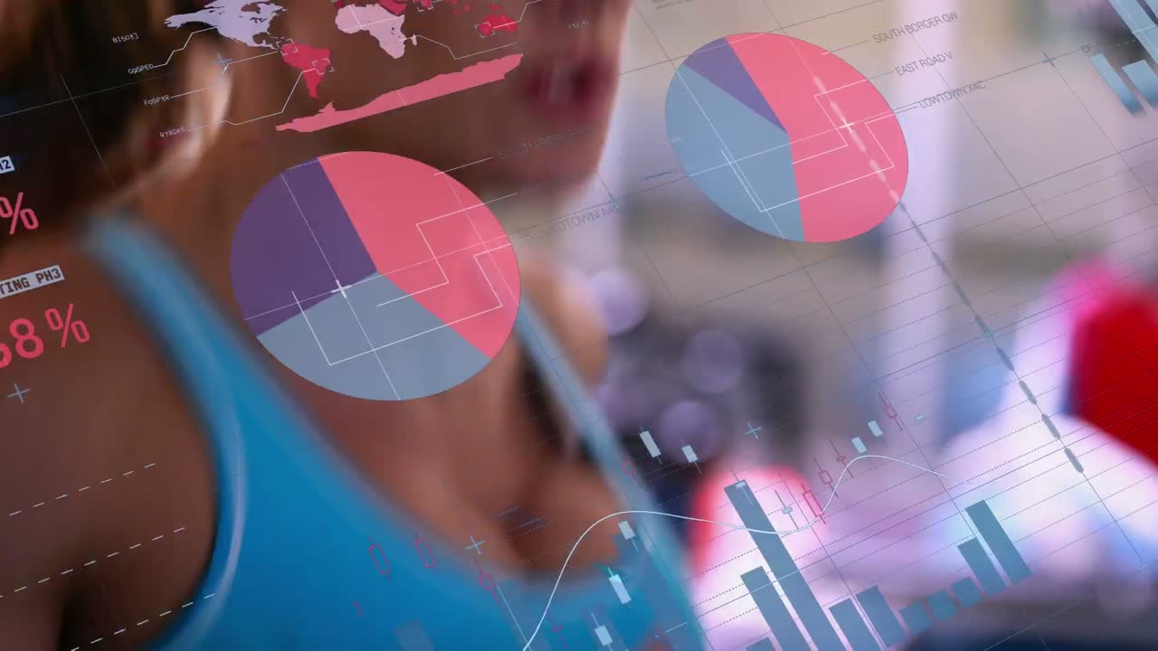 animación del procesamiento de datos con una atleta corriendo en una cinta de correr