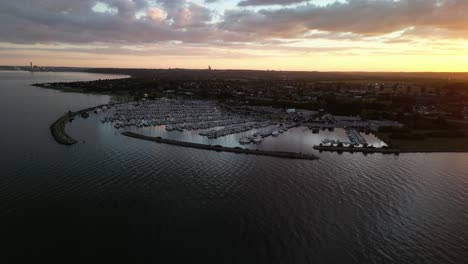 Egaa-Harbor-at-Sunset,-Aarhus,-Denmark