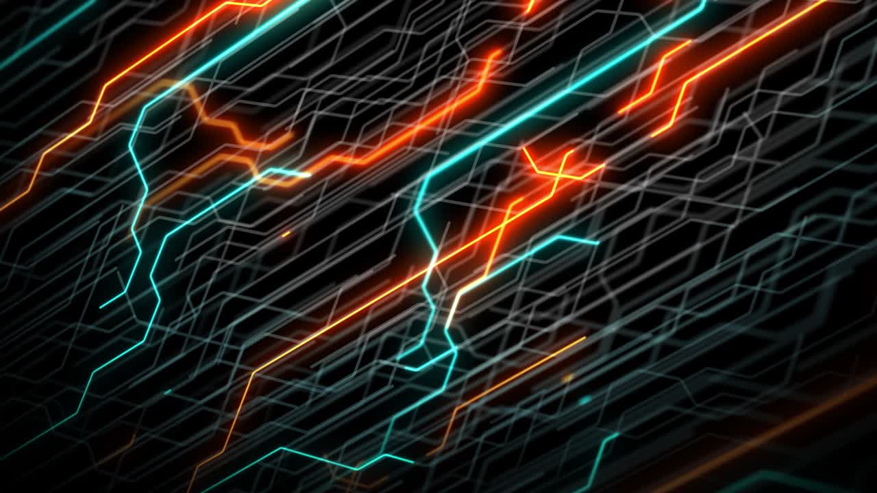 4k bucle de placa de circuito, placa base, chip digital. fondo de ciencia tecnológica. procesador de comunicación integrado. componente de ingeniería de la información con bokeh. tecnología de hardware de computadora de renderización 3d