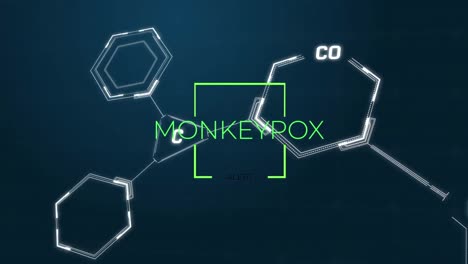 Animation-Von-Affenpocken-über-Chemischen-Formeln-Auf-Marineblauem-Hintergrund