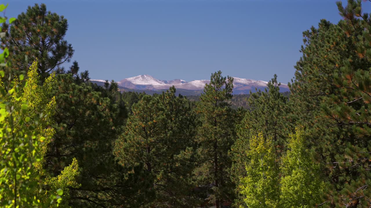 Mount Blue Sky Mt Evans fourteener 14er Colorado i70 interstate 70 sign Fall Autumn blue sky morning afternoon snow covered Front Range Rocky Mountains Continental Divide Georgetown Golden Aspen Tree