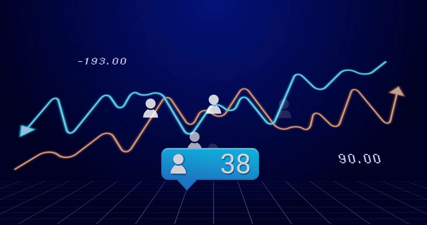 Contatore digitale di follower sui social media con grafici animati