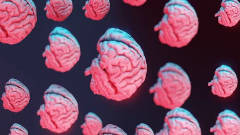 animación vertical en 3d que muestra un grupo de cerebros humanos giratorios contra una pantalla negra