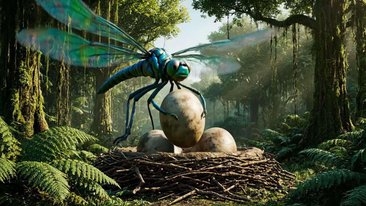 Dragonfly Protecting Its Nest in the Jungle