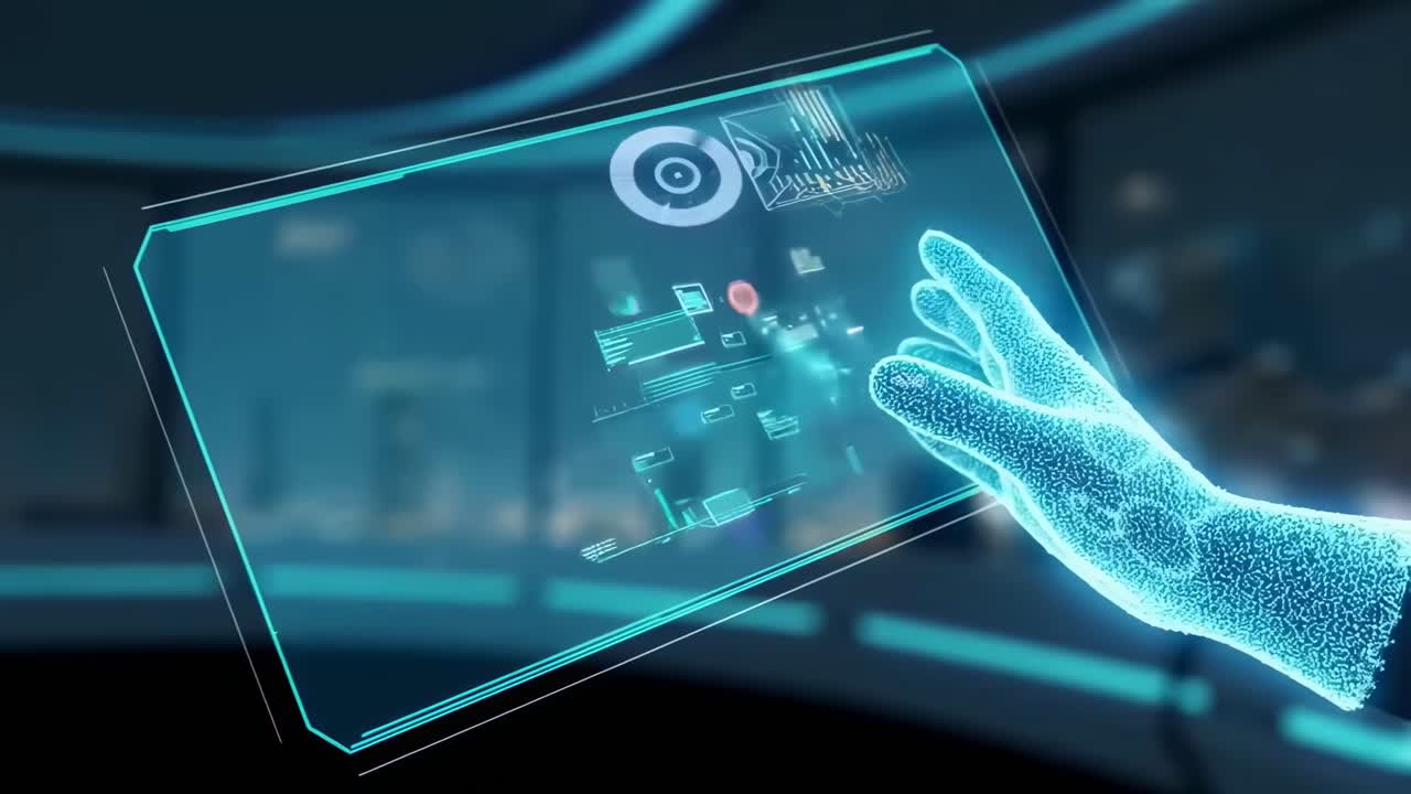 Futuristic holographic interface with a digital hand