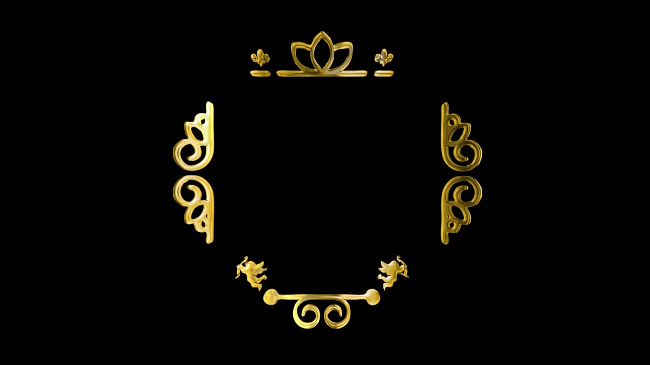 Elegant Golden Ornate Frame with Sparkles on Black Background