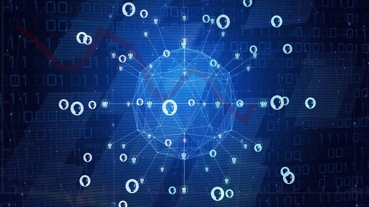 Animation of ai data processing over globe with ai icons