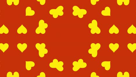 abstract geometric pattern with yellow shapes on red background