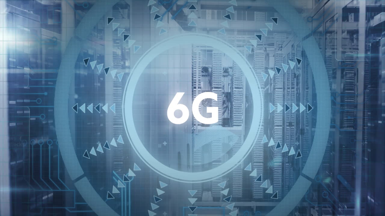 animazione di testo 6g e elaborazione dei dati su server informatici