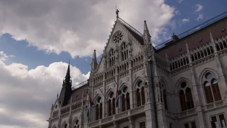 Hungarian-Parliament-Building-south-corner,-Gothic-Revival-Style-Landmark