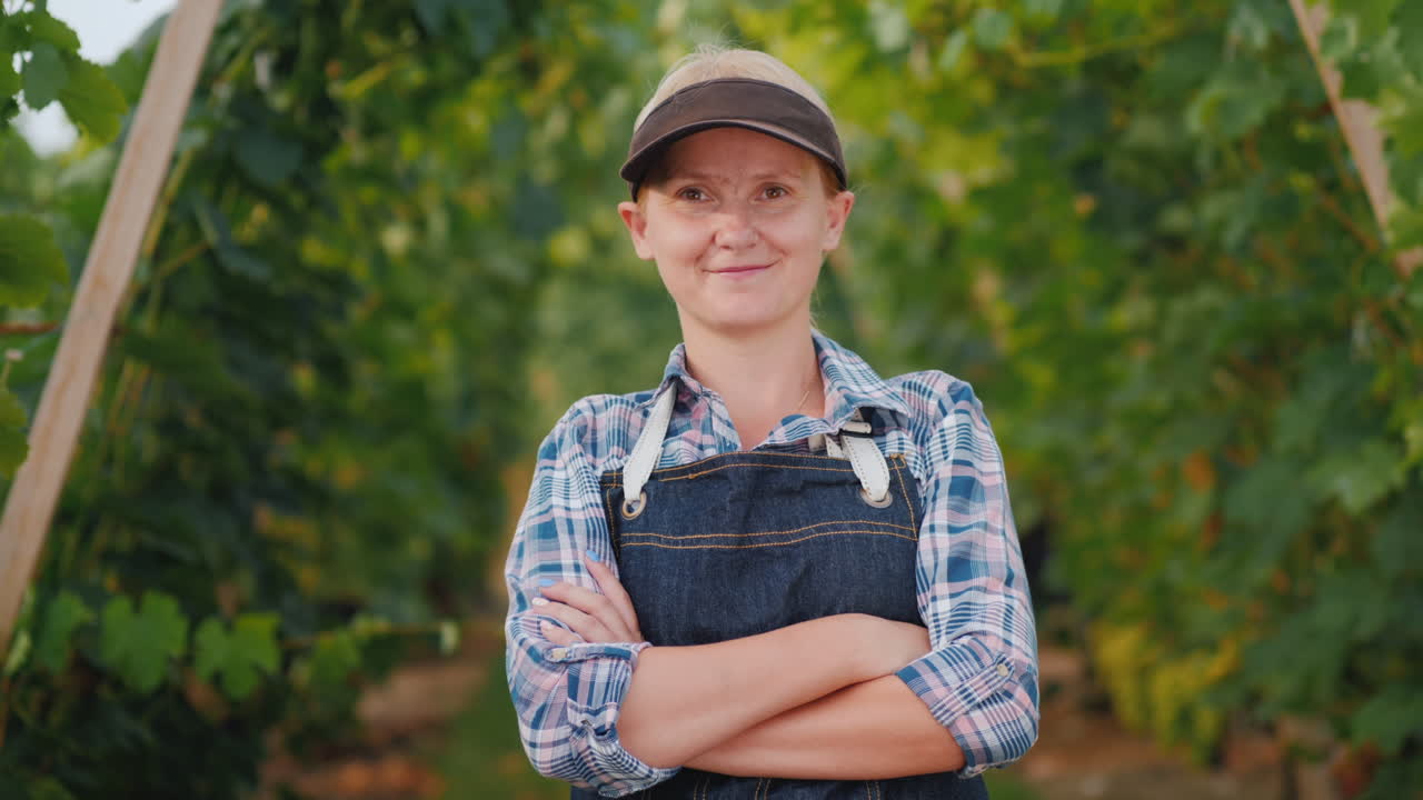 retrato de una mujer campesina cerca de un propietario de una pequeña empresa de viñedos