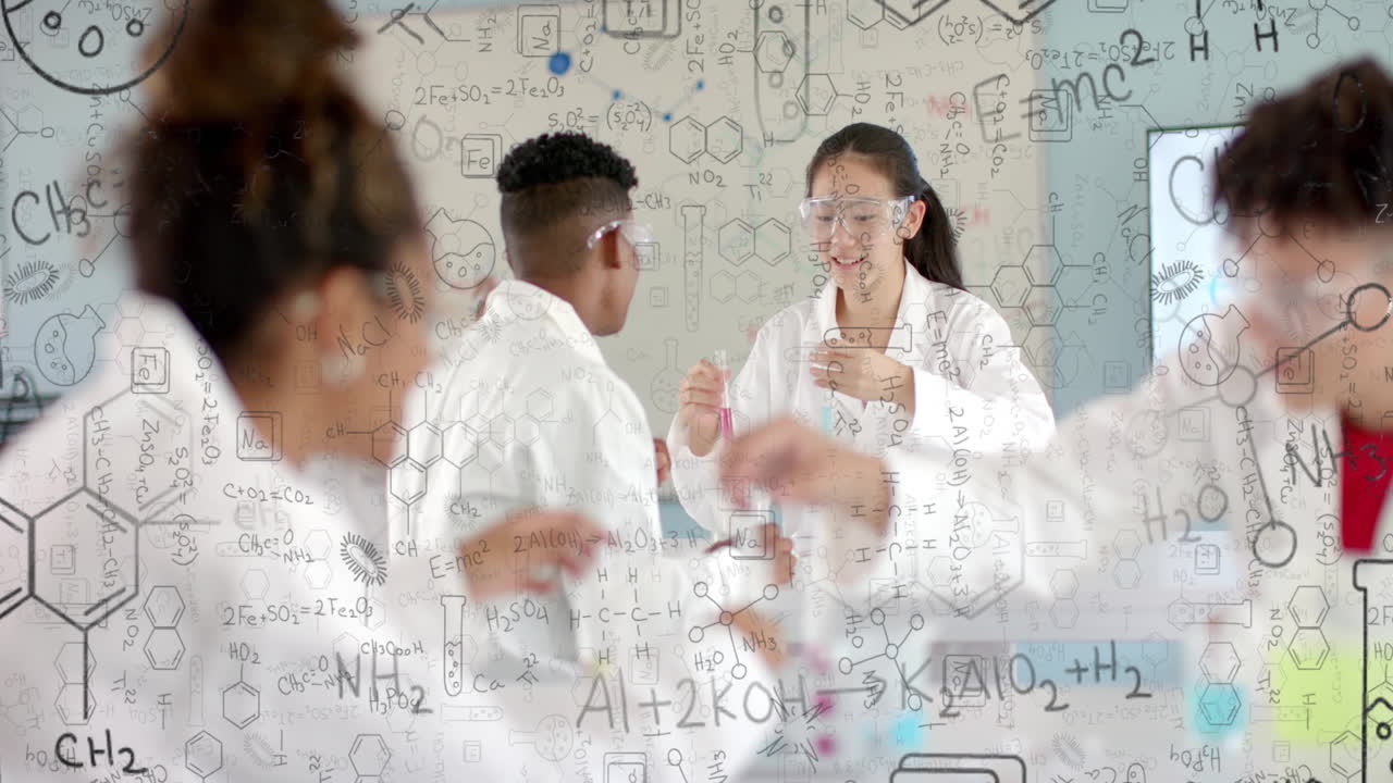 실험실에서 다양한 학생을 대상으로 과학 데이터 처리의 애니메이션