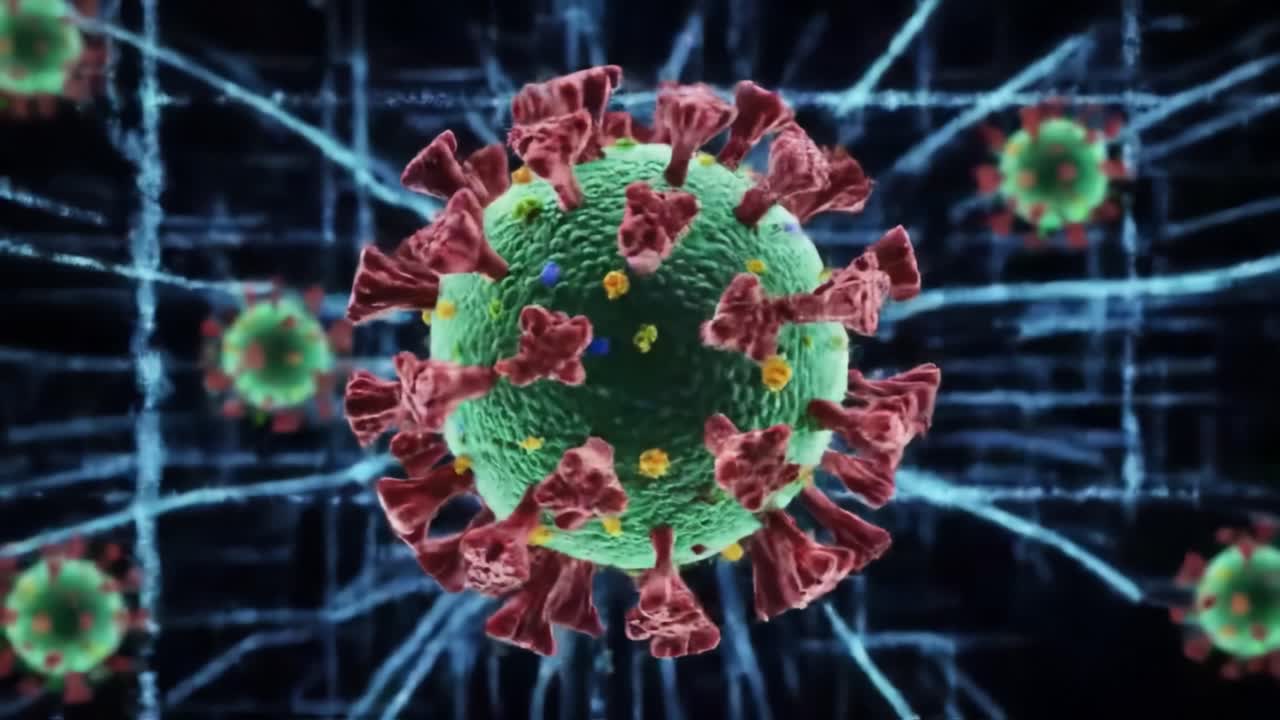 Dynamic Close-Up Views of a Virus: Exploring Its Structure and Functionality Through High-Resolution Animation, Delving into Its Impact and Interactions at the Cellular Level