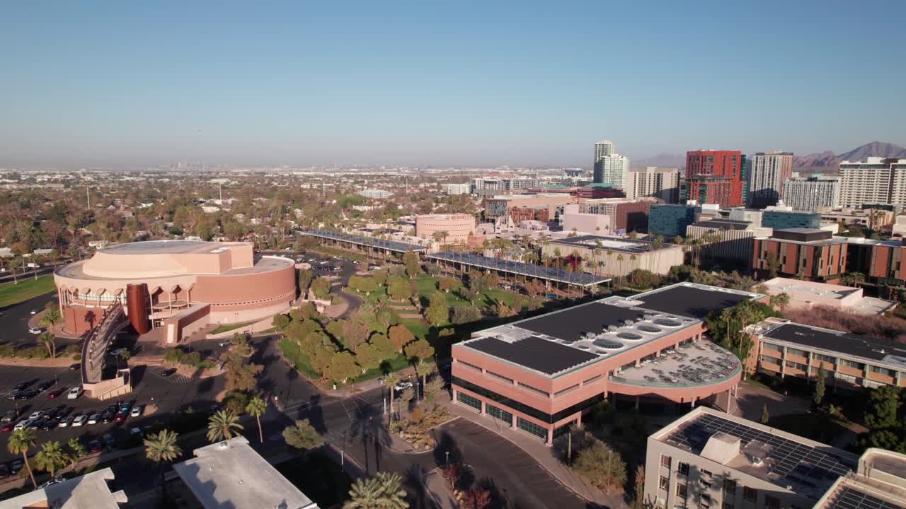 Gammage Auditorium and Arizona State University, drone shot, 4K