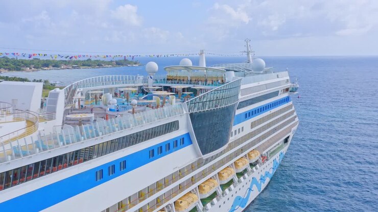 Luxury cruise ship anchored in La Romana port, Dominican Republic