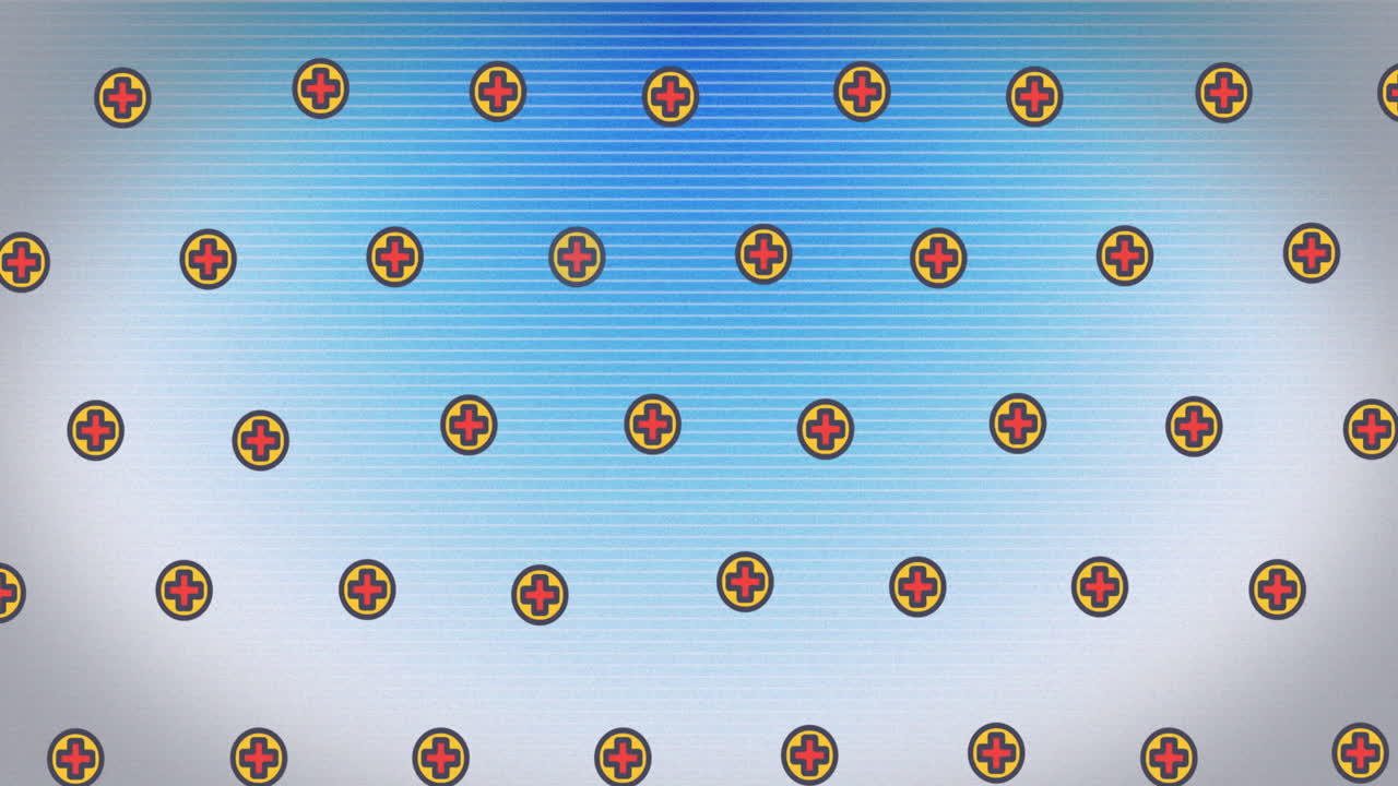 파란색 배경 위에 움직이는 의료 십자가의 애니메이션