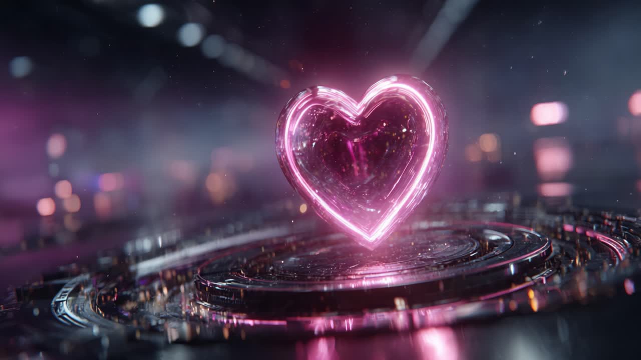 A Stunning Visual Representation of a Glowing Pink Heart, Surrounded by an Ethereal Environment with Dynamic Light Reflections and a Mesmerizing Background