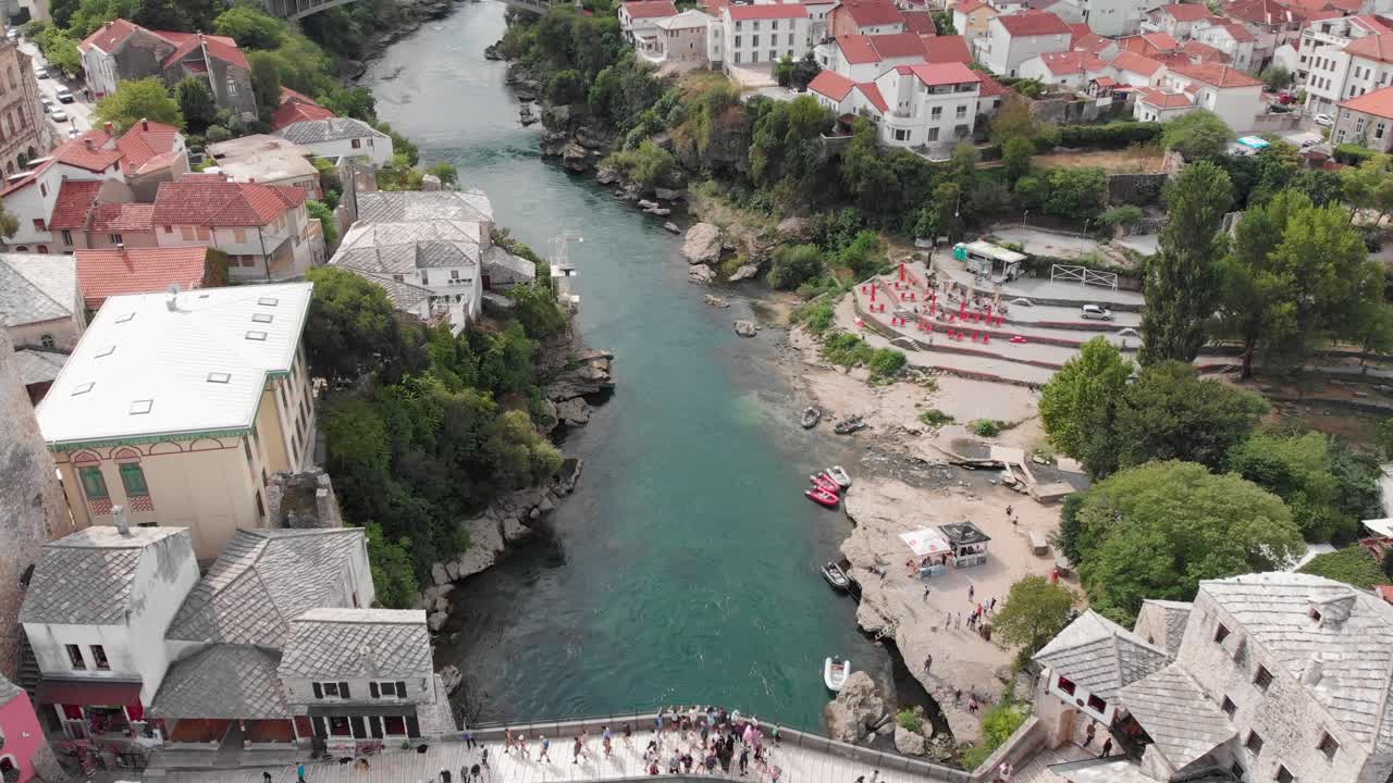 Aerial: flying towards the Stari Most going south