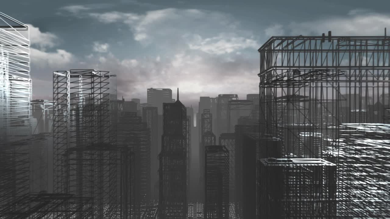 wireframe 3d ciudad horizonte bucle