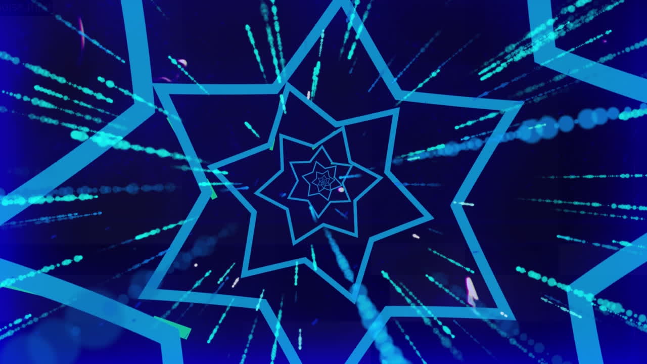 파란색 배경 위의 데이터 처리 및 모양의 애니메이션