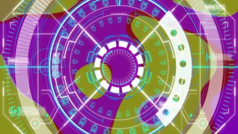 animation of processing circle over background with changing colorful shapes