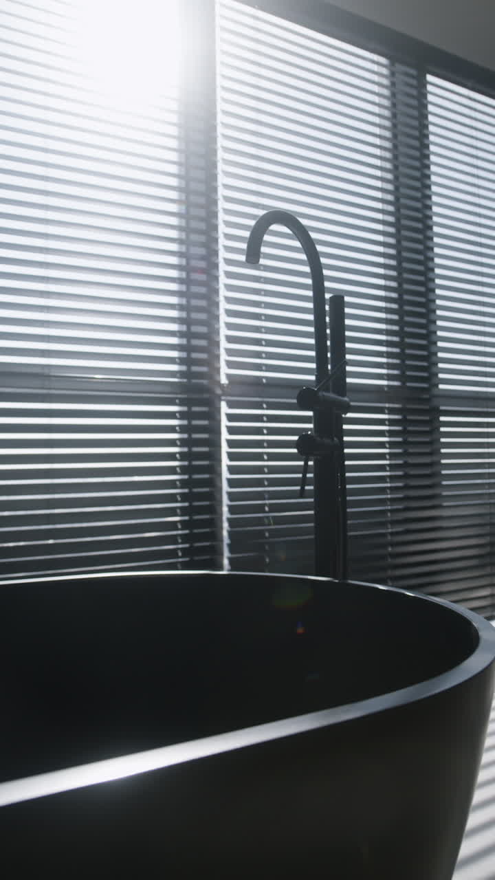 Modern Black Bathtub with Sunlight