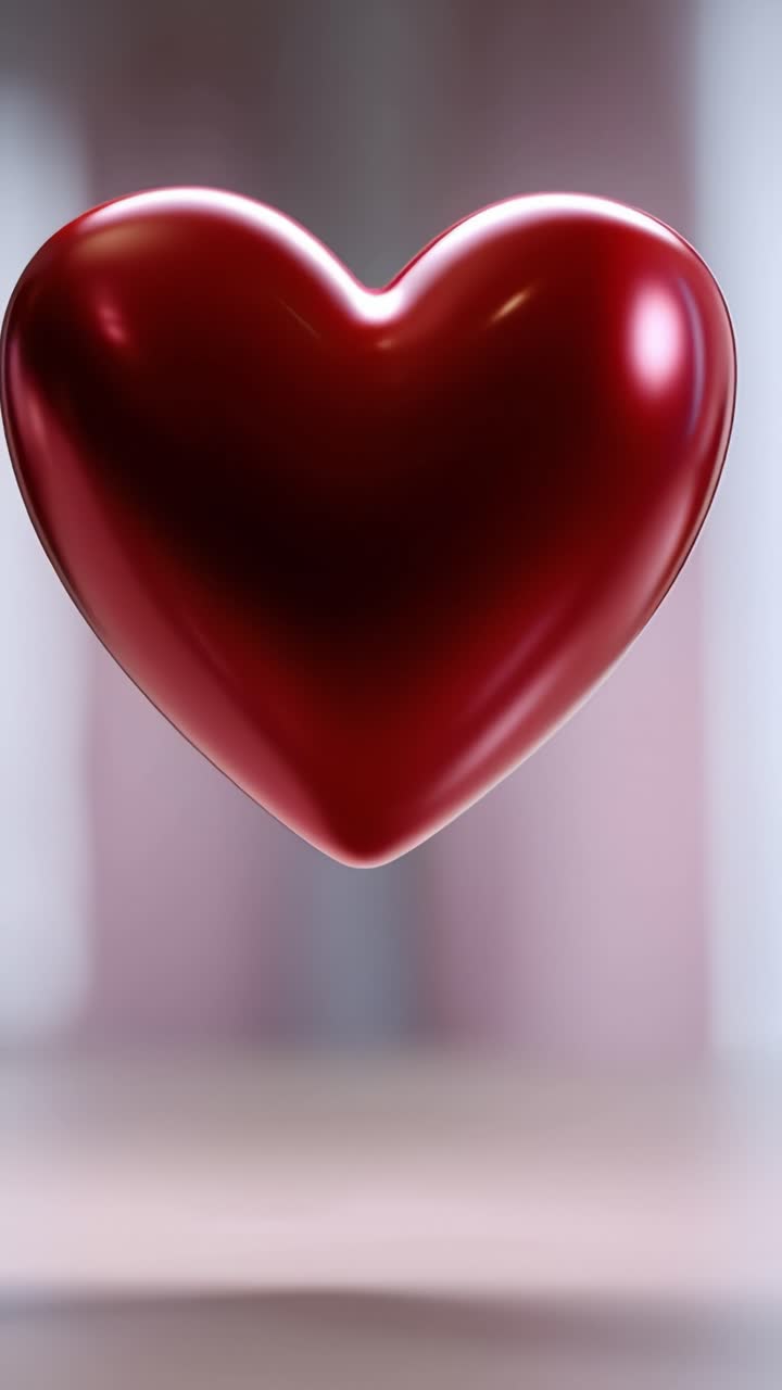 Un cuore rosso splendidamente lucidato fluttua in uno spazio etereo, simboleggiando amore ed emozione mentre cattura gli spettatori con le sue curve morbide e il suo riflesso