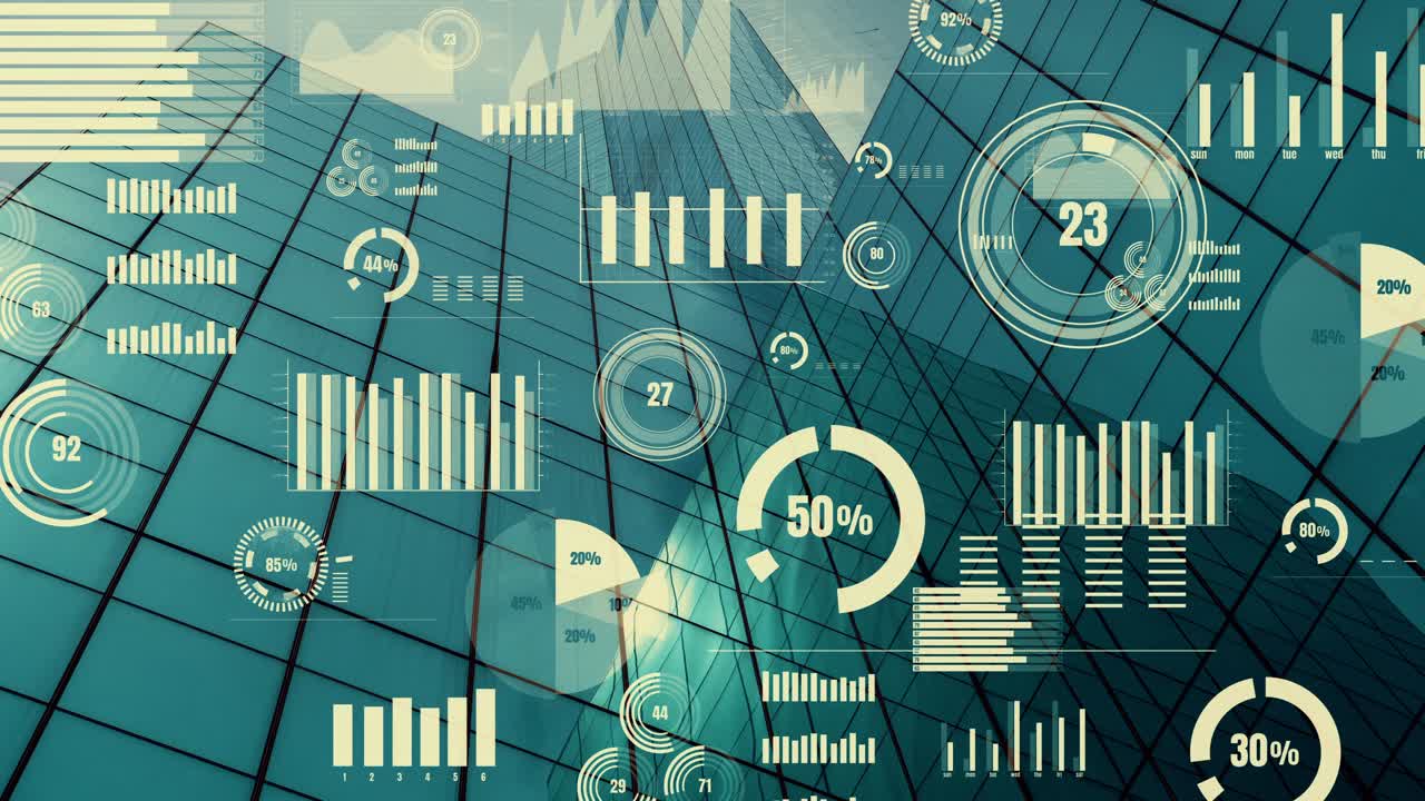 Business data analytic interface fly over smart city showing alteration future