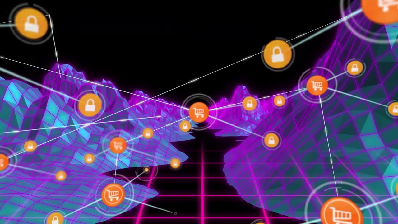 Animation d'un réseau de connexions au-dessus de montagnes