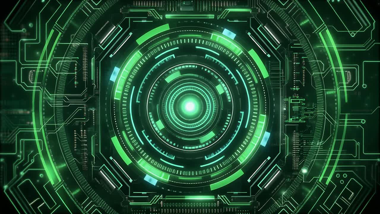 Animated Futuristic AI Interface with Glowing Green Circuitry